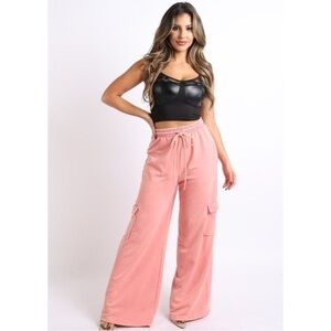 Pink Cargo Wide Leg Sweat Pants
